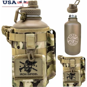 Insulated 64oz Stainless Steel Water Bottle W/ Paracord Handle Molle Sleeve New - Picture 1 of 8