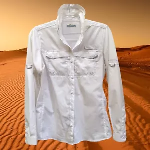 Women’s Columbia PFG Lo Drag Sun Shirt Vented Roll-Tab Sleeves Pop-Up Collar - Picture 1 of 16