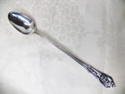 WALLACE ROSE POINT STERLING SILVER ICED TEA SPOON 7 1/2" NO MONOGRAM - Image 1 of 4