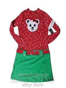New Girls Pink & Violet Holiday Bear Dress Long Sleeve Red Green XL 10 / 12  - Picture 1 of 1