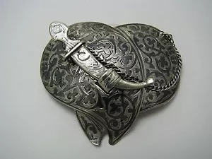 IMPERIAL RUSSIAN SILVER BELT BUCKLE NIELLO "Кавказъ" Kiev Russia ca1900s No Mono - Picture 1 of 12