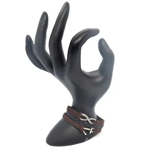 Pulsera náutica de metal de tres bandas marrón y negro tono plateado - Imagen 1 de 4