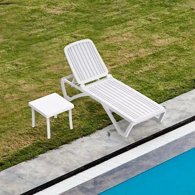 Conjunto de espreguiçadeira Domi piscina plástico ajustável espreguiçadeira externa com mesa - Imagem 1 de 4