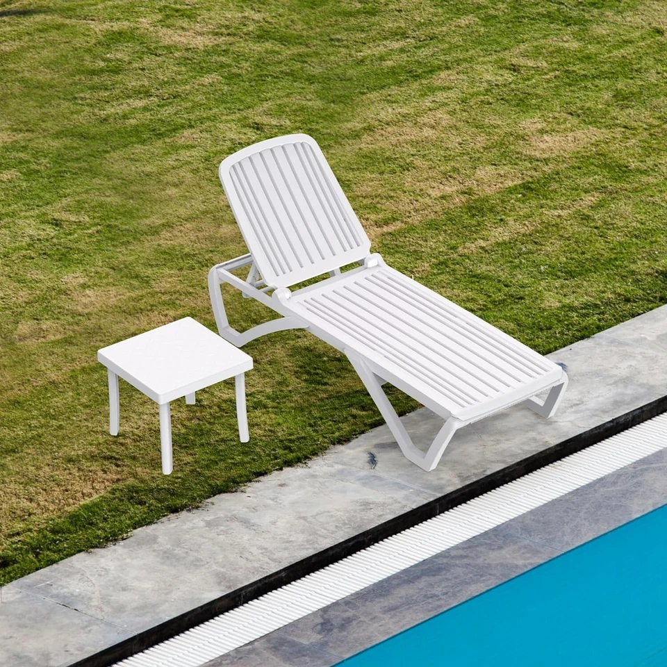 Juego de sillón de piscina Domi de plástico ajustable para exteriores chaise lounge con mesa Foto 1 de 4