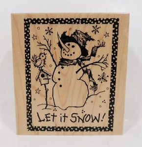 Sello de goma PSX 1996, K-1810, Let It Snow, muñeco de nieve, casa de pájaros - Imagen 1 de 3