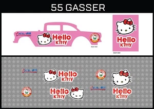 "Hello Kitty" tobogán de agua Hot Wheels (1/64), 55 gasser, primero blanco impreso, calcomanías - Imagen 1 de 5