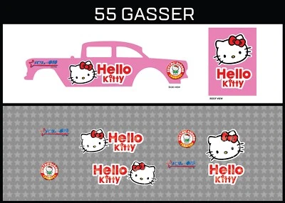 Hot Wheels (1/64),55 Gasser "Hello Kitty" Waterslide, Printed White First,Decals - Image 1 of 4
