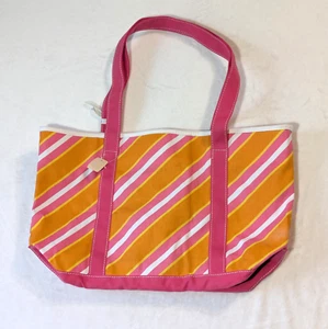 Bath&Body Works Canvas Tote Bag Orange Pink Striped Shopping Travel Beach - Picture 1 of 8