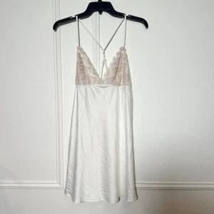 NEW Anthropologie Flora Nikrooz White Satin Lace Nightgown Slip Dress Size M - Picture 1 of 4