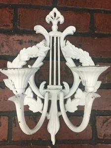Vintage Wrought Iron Harp Candle Wall Sconce - Picture 1 of 11