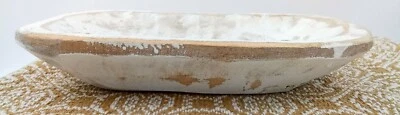 Carved Wood Treen Dough Bowl Tray White Painted Rustic Distressed New 9.25" - Image 1 of 4