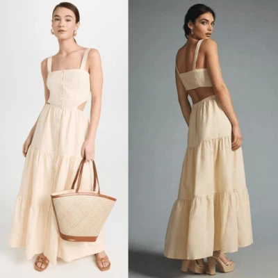 NEW Anthropologie Paige Shadi Cutout Maxi Dress Linen Cotton - Image 1 of 4