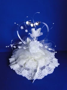 New Elegant Wedding Cake top with Acrylic Heart Background & white rose #150 - Picture 1 of 8
