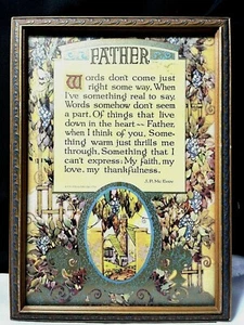 Art Deco "Father" Poem Framed Motto Print Original Frame Dates 1924 - Picture 1 of 3