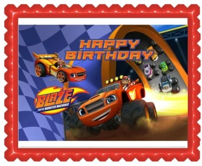 Folha de cobertura de bolo comestível Blaze Happy Birthday Image - Imagem 1 de 2
