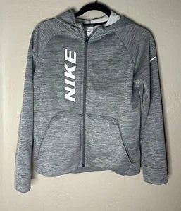 Nike Jacket Boys Large Gray Therma Fit Full Zip Hoodie Active Sports Logo - Picture 1 of 5