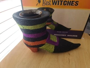 Halloween Witches Shoe glittery figure Tealight Holder w/Box Cracker Barrel 9"L - Picture 1 of 7