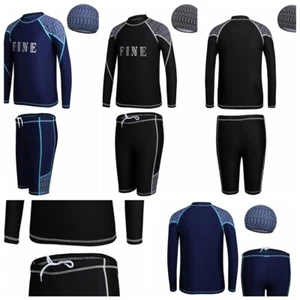 Kids Boys Shirt And Bottoms Hat Water Tracksuit Surfing Swimsuit Exercise Play - Picture 1 of 24