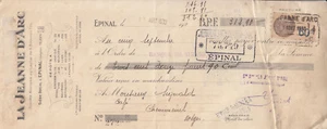 Facture ancienne La Jeanne d'Arc à Epinal 1930 old french invoice bill - Picture 1 of 1