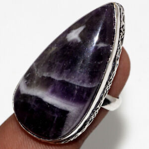 925 Silver Plated-Banded Amethyst Ethnic Gemstone Ring Jewelry US Size-6 JW