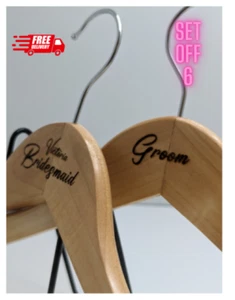 personalized wedding gift coat hangers x6 great engraving option multiple text - Picture 1 of 11