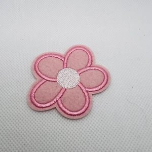 Pink Flower Embroidered Sew on fabric patch - Picture 1 of 2