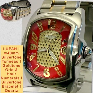 40mm Red/Goldtn Grid | Silvertn Tonneau |2-Tone Bracelet LUPAH Invicta Qtz Watch - Picture 1 of 12