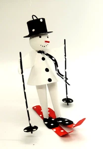 Abt. 56 Skifahren Schneemann Metall Weihnachtsschmuck bewegliche Beine gepunktet - Bild 1 von 7