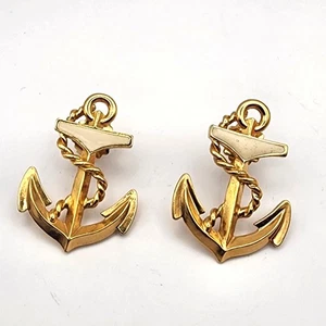 Vintage Avon Maritim Goldfarbene Anker Ohrringe Seil Detail und weiße Emaille - Bild 1 von 3