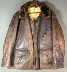 Vintage 40er 50er Pferdefell braun Leder Bomber Jacke Fellkragen passt XL - Bild 1 von 24