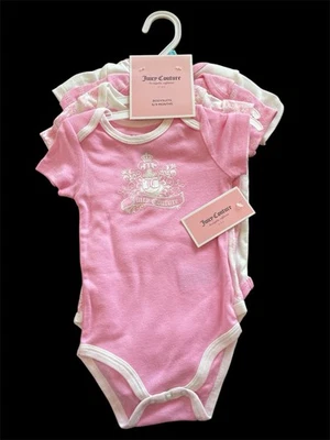 Bodyshirts curtos Sl rosa malha algodão/poli Juicy Couture novo com etiquetas pacote com 4 - 6-9Mos - Imagem 1 de 4
