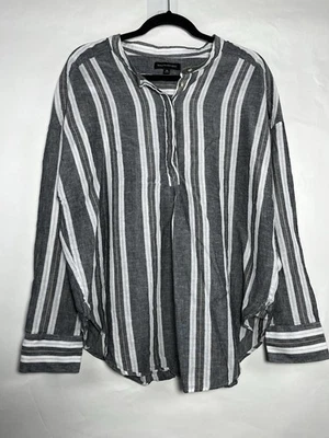 Blusa túnica Banana Republic talla XL gris blanca a rayas manga larga cuello dividido Foto 1 de 4