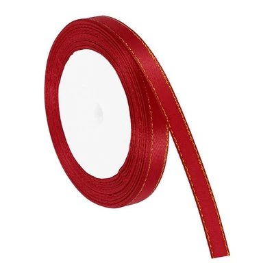 Cinta de satén de doble cara de 3/8 pulgadas x 24 yardas con borde dorado, vino Foto 1 de 4
