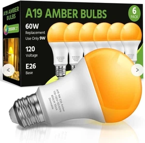 LED Amber Light Bulbs A19 9W60W Equivalent 2000K Amber Yellow LED Bulbs E26 B... - Picture 1 of 7