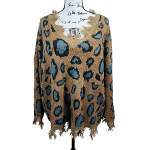 Simply Couture Women Brown/ blue Pullover Sweater  deep v neckline wool Blend XL - Picture 1 of 13