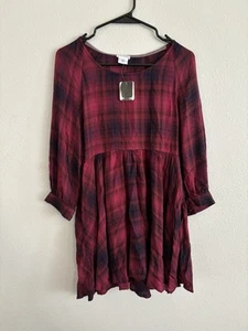 Urban Outfitters Cooperative Red Plaid Flannel Babydoll Dress Size XS *NWT* - Picture 1 of 10