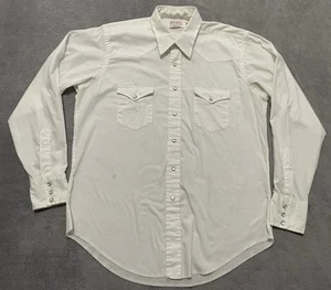 Vintage Wrangler Shirt Mens 17 x 36 White Pearl Snap Western Lightweight 70s USA - Picture 1 of 11
