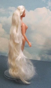 1990s nude Barbie Doll ULTRA LONG BLOND floor length WAVY HAIR PINK EARRINGS EXC - Picture 1 of 4