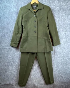 Levine Classic Pant Suit Set Womens Petite 6 Olive Green Career Office Retro 90s - Picture 1 of 10