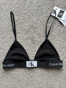 Calvin Klein Women's Triangle Bralette Unwired Logo Underband Band Black Small - Picture 1 of 11
