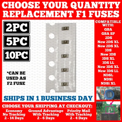 F1 Fuse 适用于任天堂 GBA/SP/DS/Lite/New/3DS/2DS/DSI/XL/LL/PSP 电路修复 F2 — 第 1/4 张图片