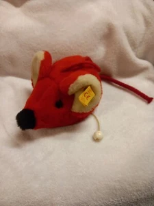 Steiff rote Maus Spieluhr Plüsch mit Knopf und Fahne 6380/15 - Bild 1 von 4