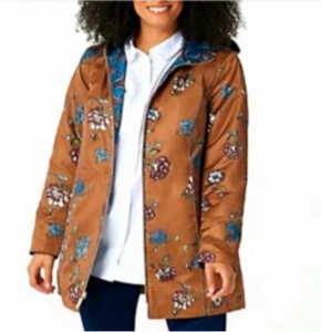 Dennis Basso Brown Floral Raincoat Women’s Size M - Picture 1 of 8