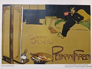 1903 Jugendstil Plakat Günther Wagners Pelikan Farben Entwurf Knut Hansen - Bild 1 von 9