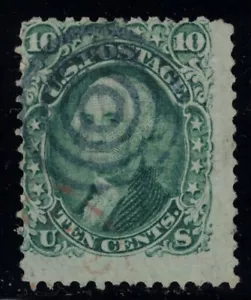US Stamp Scott # 96 Green Ten Cent Washington with F Grill - Used - Picture 1 of 2