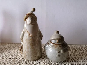 Keramikfiguren glasiert Weihnachtsmann 23x9cm, Schneemann 13x10cm - Bild 1 von 6