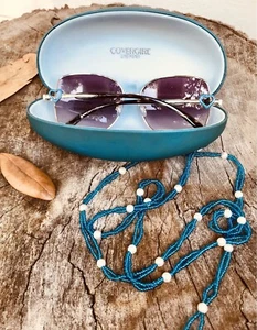 Blue Lot! Vintage Cover Girl BlueCase J Couture Blue Heart Sunglasses Blue Chain - Picture 1 of 12