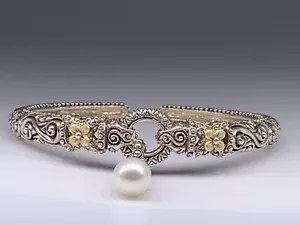 Barbara Bixby Sterling Silver & 18K Yellow Gold Pearl Hinged Cuff Bracelet 6.5" - Picture 1 of 7