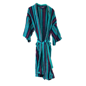 Toalla turca T.J. Lawford vintage años 90 azul verdoso rojo a rayas bata para hombre talla única - Imagen 1 de 7