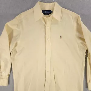 Polo Ralph Lauren Flesh Pony Yellow Stripe Button Casual Shirt Men Large 15.5x33 - Picture 1 of 17